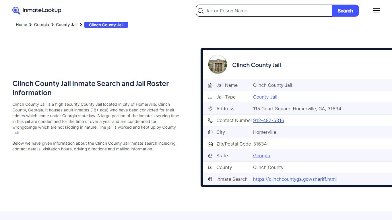 Clinch County Jail Inmate Search and Jail Roster Information