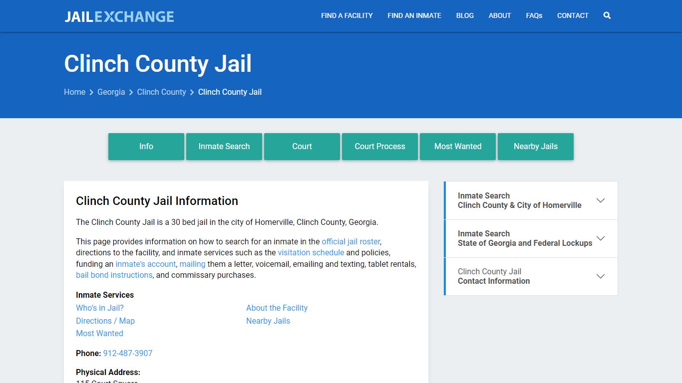 Clinch County Jail, GA Inmate Search, Information